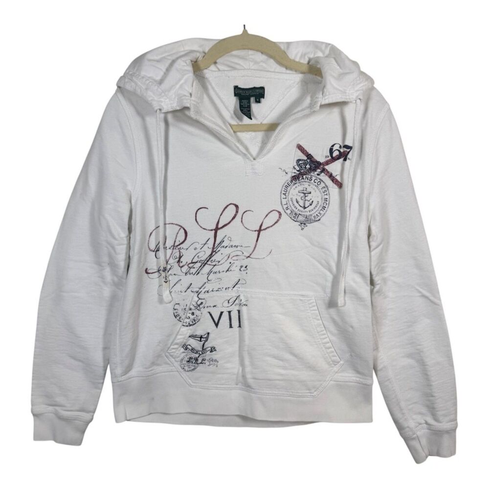 Lauren Jeans Co Ralph Lauren Graphic Hoodie White Womens M "As-Is" See Photos